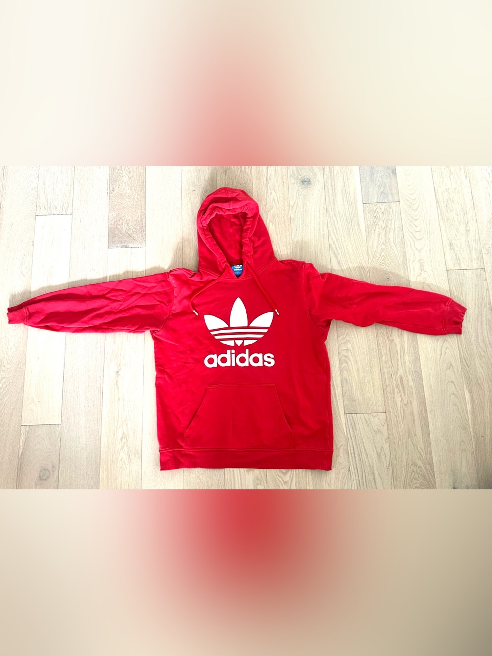 adidas Red Hoodie with White Trefoil Tag